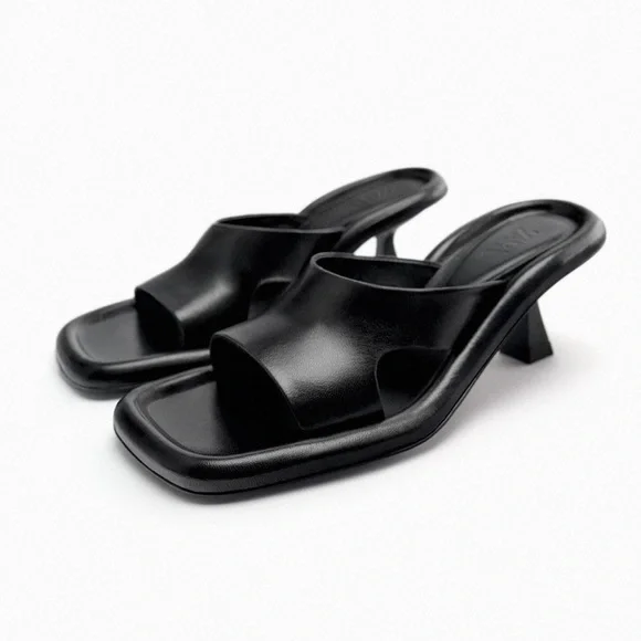 Zara | Black Leather Heeled Mules - Picture 2 of 12